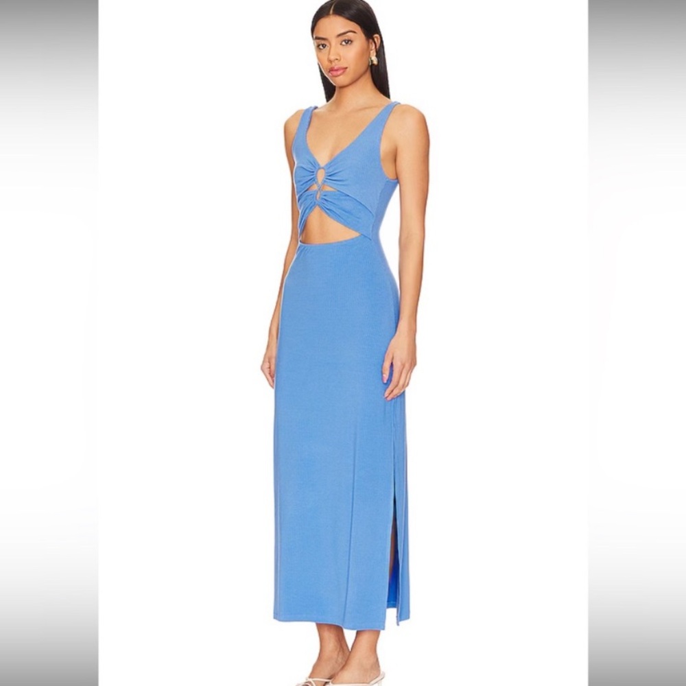 NWOT PERI BLUE DRESS RIBBED CUTOUT MIDI MAXI DRESS SIMILAR TO L*SPACE Camille